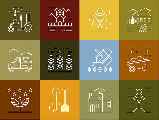 Iconos que representan la agricultura con colores vibrantes