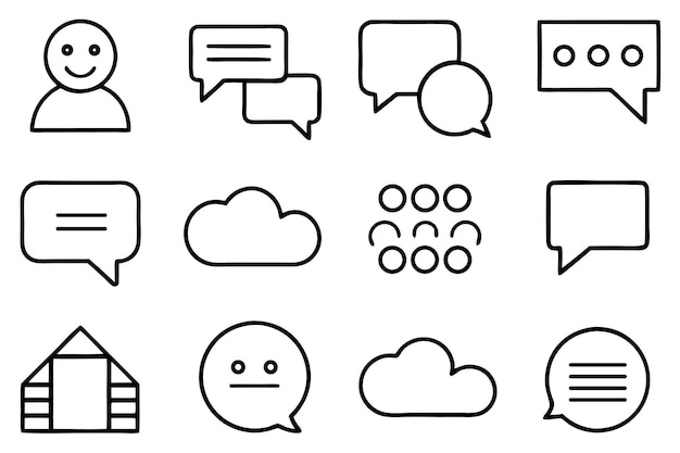Iconos que representan burbujas de chat, nubes e interacciones sociales