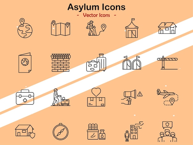 Iconos que representan los conceptos de asilo y refugio