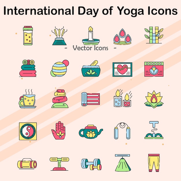 Iconos que representan el Día Internacional del Yoga y la práctica del yoga