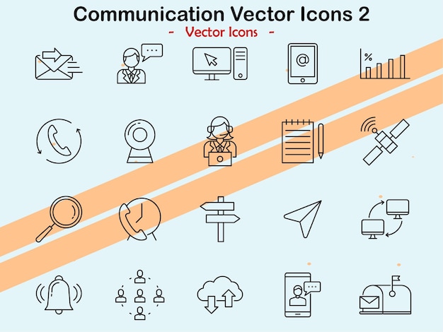 Iconos que representan elementos de comunicación social y profesional en estilo vectorial