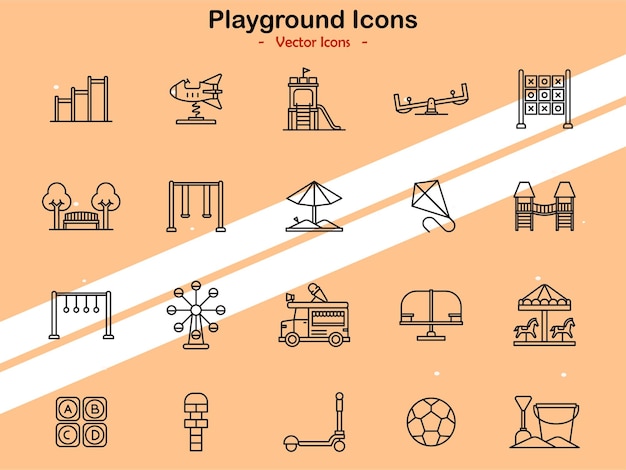 Iconos que representan equipos de patio de recreo y actividades de recreo