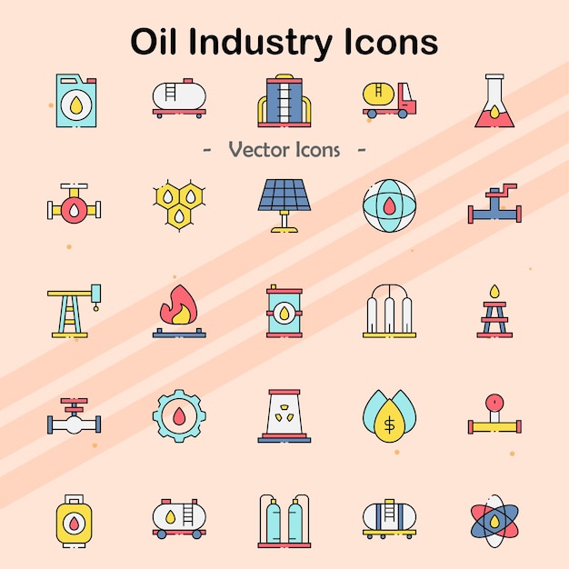 Iconos que representan la industria del petróleo y los productos derivados del petróleo