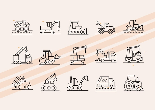 Iconos que representan maquinaria y equipos pesados ideales para la industria de la construcción y la fabricación