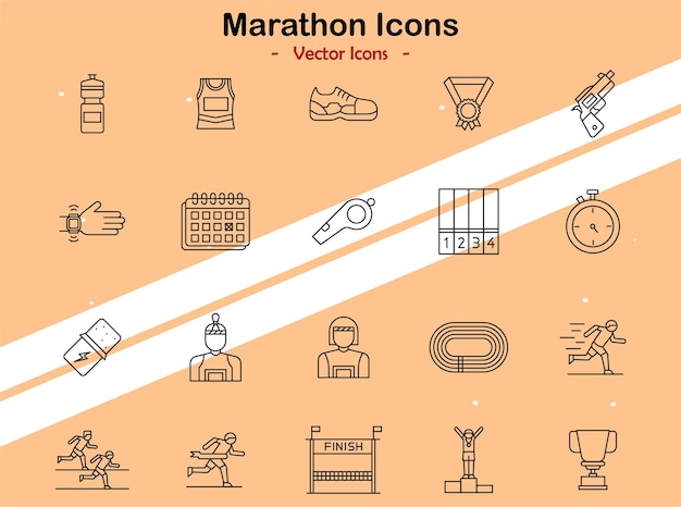 Iconos que representan maratones y temas deportivos en estilo vectorial