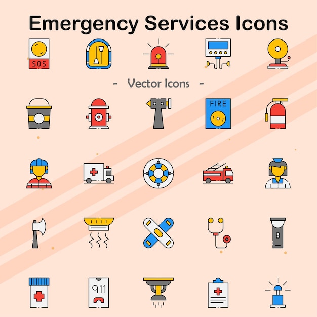 Iconos que representan servicios de emergencia y socorristas