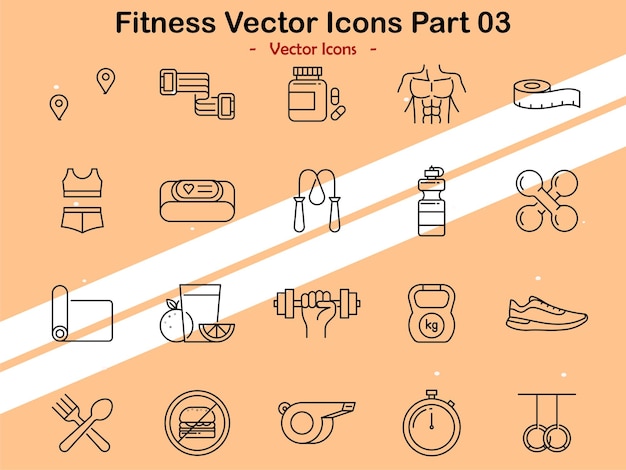 Iconos que representan temas de fitness, incluidas actividades y bienestar en estilo vectorial