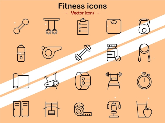 Iconos que representan temas de fitness y salud en estilo vectorial