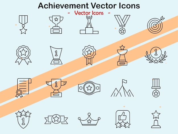 Iconos que representan temas de logros y éxitos en estilo vectorial