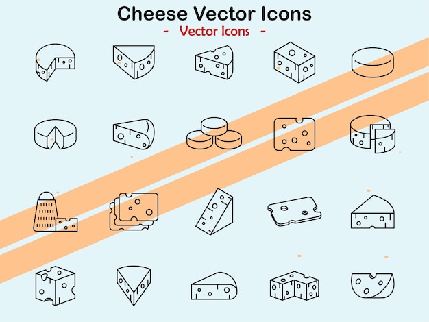 Iconos que representan temas de queso y productos lácteos en estilo vectorial