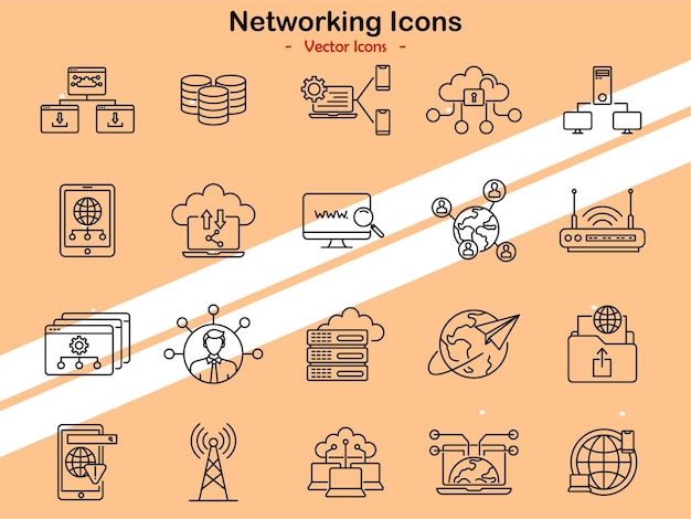 Iconos que representan temas de redes y conectividad