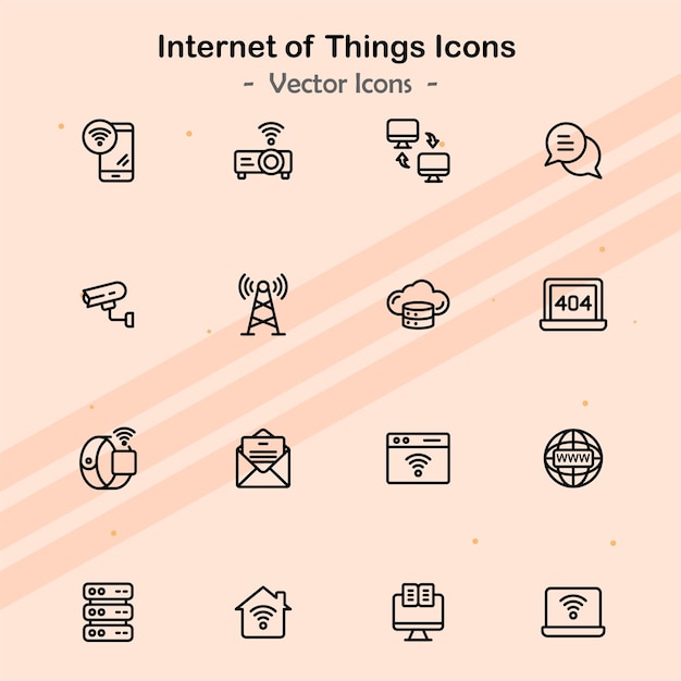 Iconos que representan temas relacionados con el Internet de las Cosas y los dispositivos inteligentes