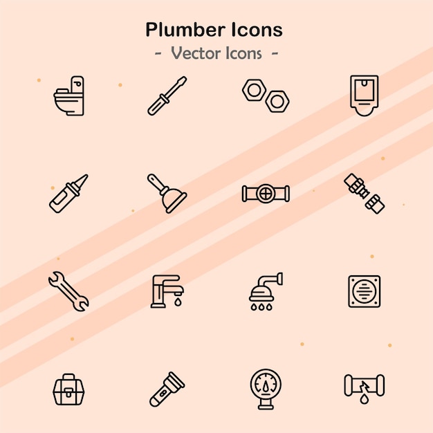 Iconos que representan temas relacionados con los servicios y herramientas de plomería
