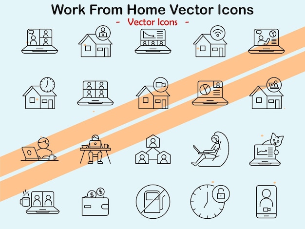 Iconos que representan el trabajo remoto y las configuraciones de la oficina en el hogar