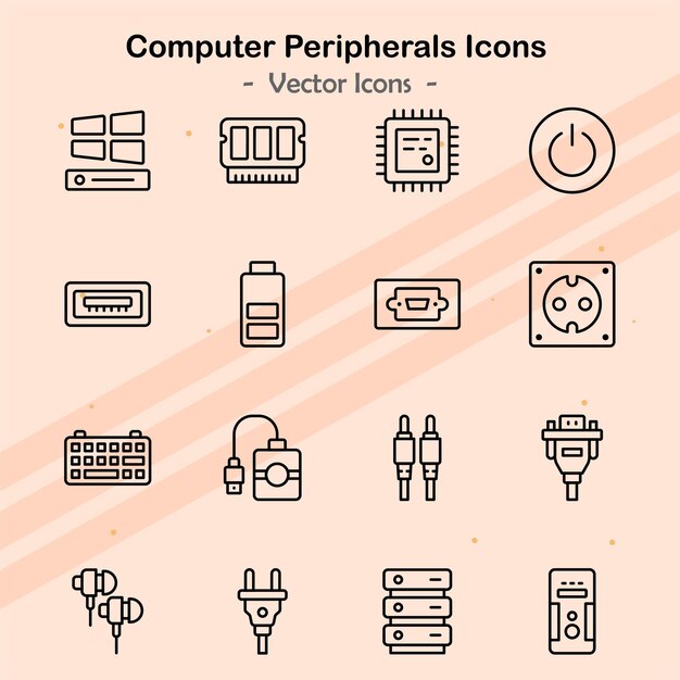 Iconos que representan varios periféricos y accesorios de la computadora