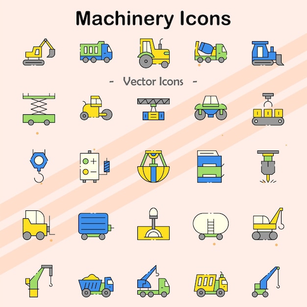 Iconos que representan varios tipos de máquinas y equipos
