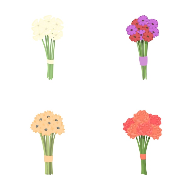 Iconos de ramos de bodas conjuntos de vectores de dibujos animados coloridos ramos de flores de verano