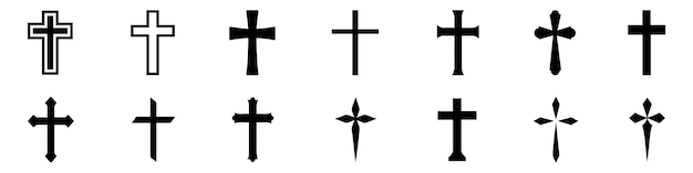 Iconos de rayos de sol de cruz cristiana Cruz en colección de iconos de rayos de sol Gráfico vectorial EPS 10