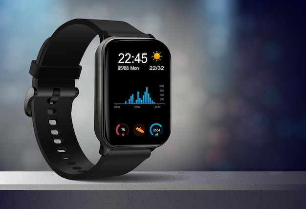 Iconos realistas de Smart Watch aislados en ilustración de vector de reloj de pulsera de dispositivos electrónicos de tecnología blanca
