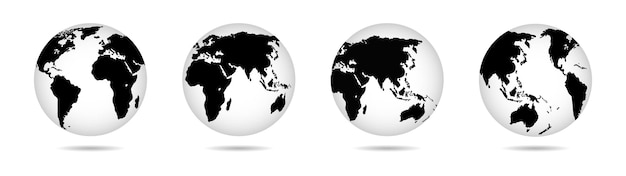 Iconos realistas de la Tierra en forma de globo con mapas del mundo perfectos para diseños globales