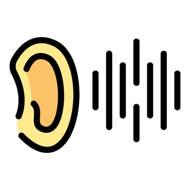 Iconos de reconocimiento de voz en el oído contorno de icono vectorial de reconocimiento de voz en el oídos color plano aislado