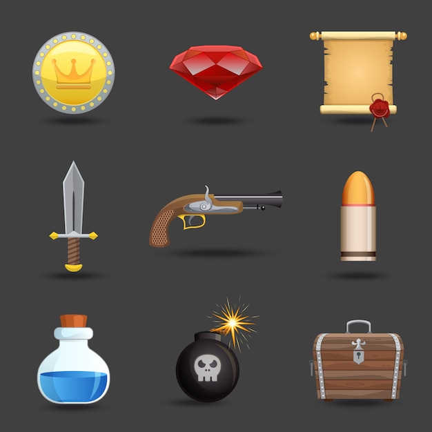 Vector iconos de recursos del juego