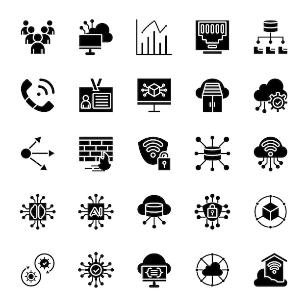 Los iconos de la red de computación en nube se establecen en estilo sólido