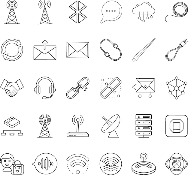 Iconos de red Comunicación inalámbrica Satélite Bluetooth y correo electrónico