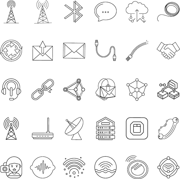 Iconos de red Comunicación inalámbrica Satélite Bluetooth y correo electrónico