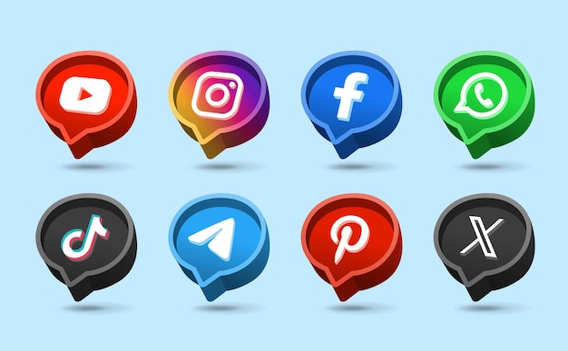 Los íconos de las redes sociales 3D, los logotipos, el marco de círculo moderno.