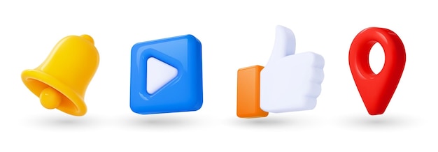 Iconos de redes sociales 3D Reproducir notificación de pin