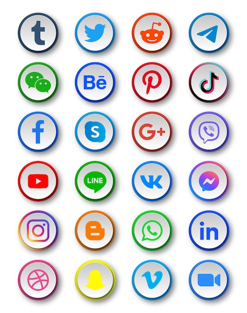 iconos de redes sociales en botones modernos redondos