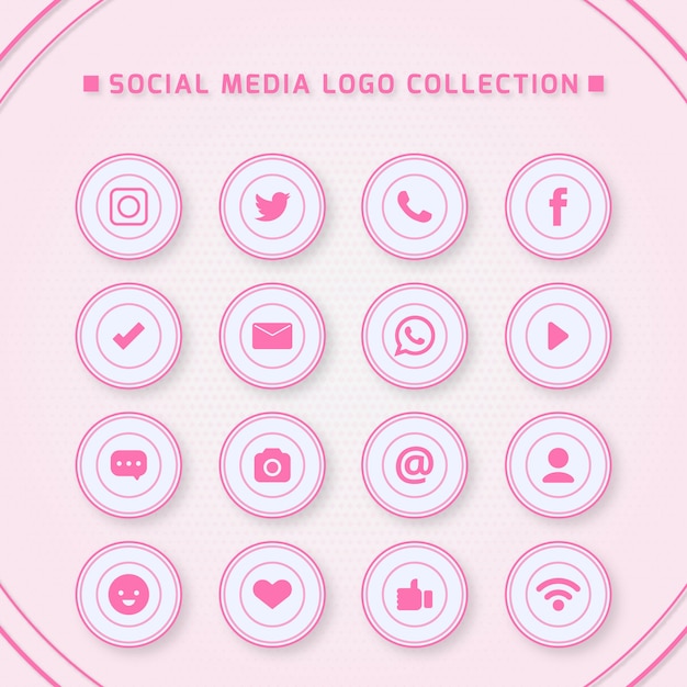 Iconos para redes sociales con colores rosados