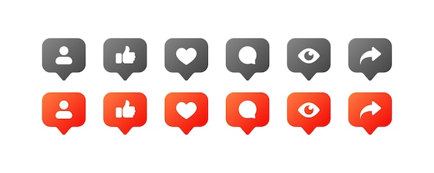 Vector iconos de redes sociales diferentes estilos icono de hombre pulgares hacia arriba corazón habla ojos burbuja flechas para redes sociales iconos vectoriales