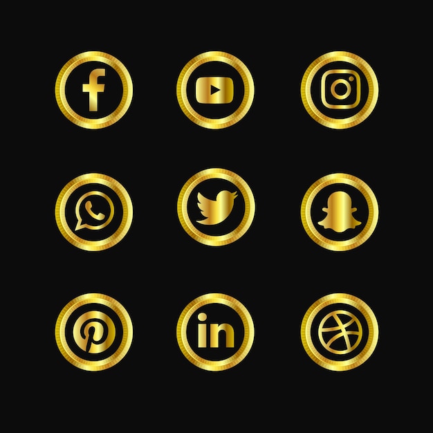 Vector iconos de redes sociales dorados