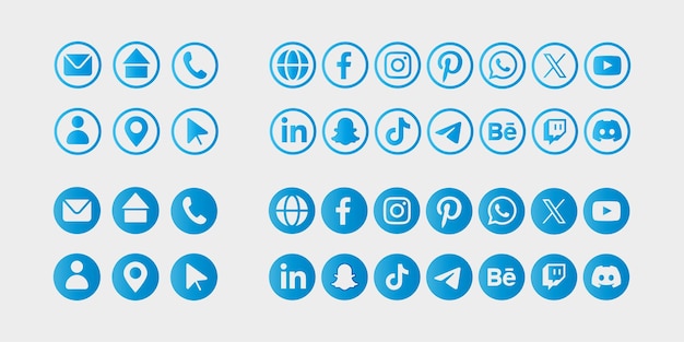 Iconos de redes sociales e interfaz Pack de versiones coloridas y negras