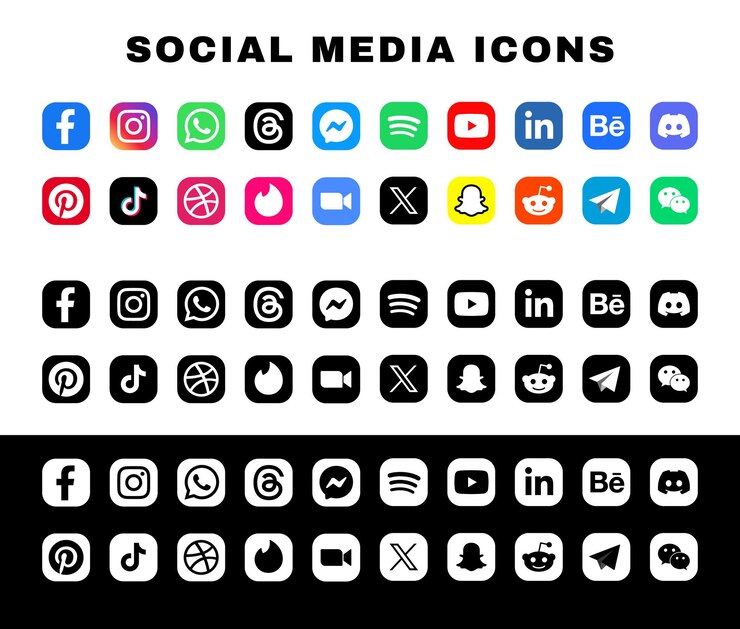 Vector los íconos de las redes sociales establecen la plantilla vectorial del logotipo del símbolo negro