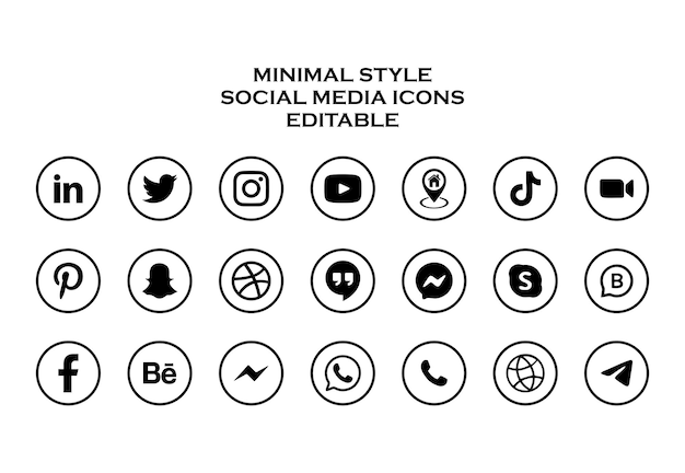 Vector iconos de redes sociales de estilo minimalista editables