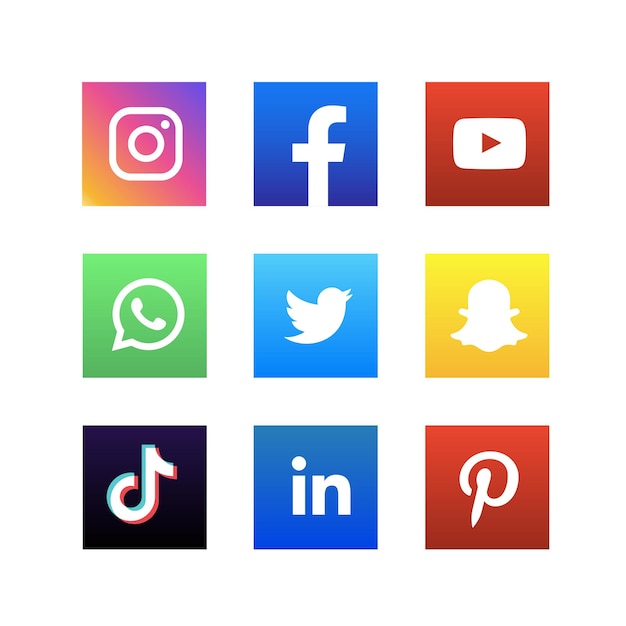 Iconos de redes sociales logotipos de redes sociales cuadrados sobre fondo blanco