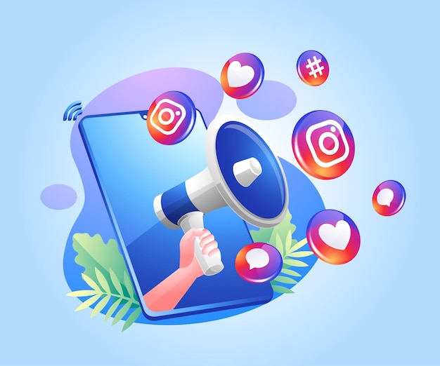 Iconos de redes sociales de megáfono e Instagram