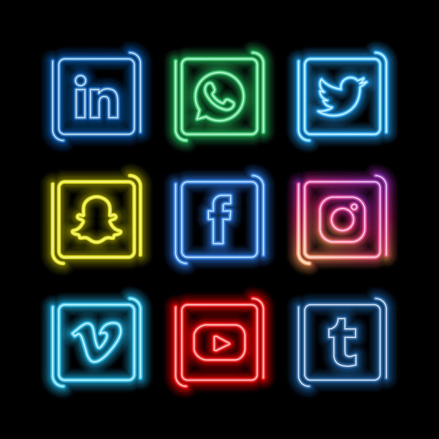 Iconos de las redes sociales de neón