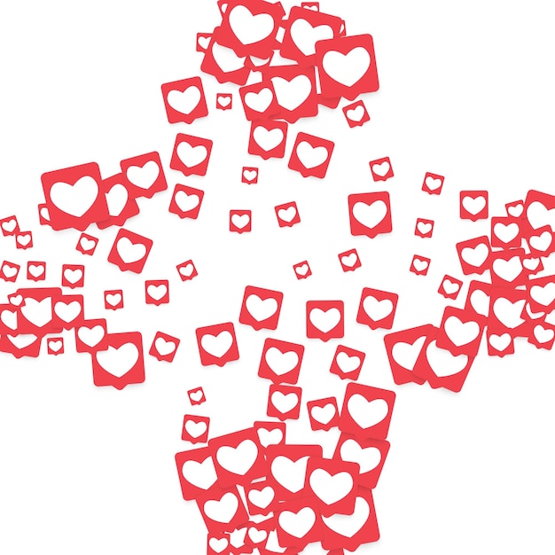 Vector iconos de redes sociales. notificaciones de red con corazón blanco en cuadrado rosa. siga y comparta iconos de redes sociales fondo para aplicaciones, aplicaciones, marketing, smm, ceo, web, internet, análisis, negocios.