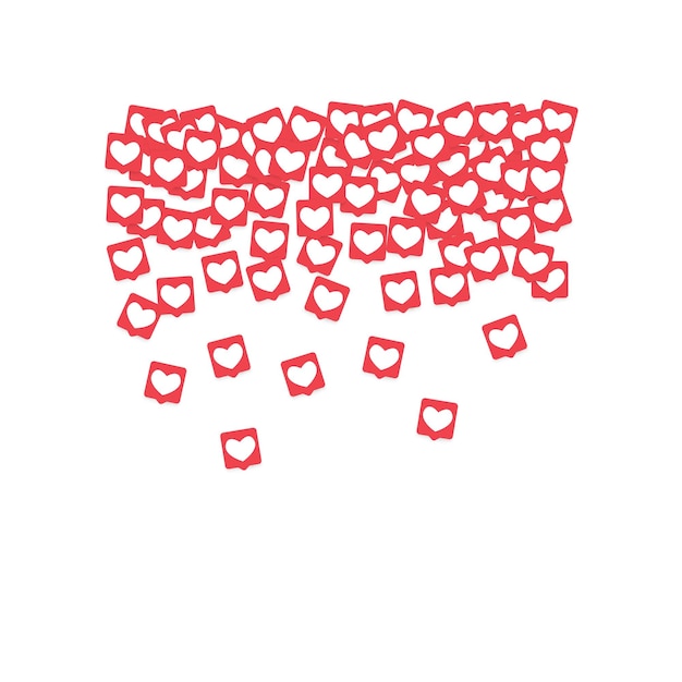 Vector iconos de redes sociales. notificaciones de red con corazón blanco en cuadrado rosa. siga y comparta iconos de redes sociales fondo para aplicaciones, aplicaciones, marketing, smm, ceo, web, internet, análisis, negocios.