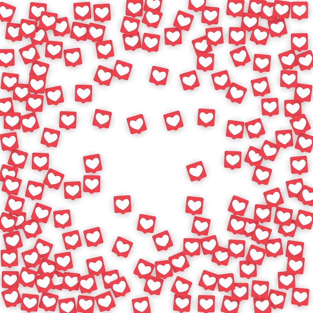 Vector iconos de redes sociales. notificaciones de red con corazón blanco en cuadrado rosa. siga y comparta iconos de redes sociales fondo para aplicaciones, aplicaciones, marketing, smm, ceo, web, internet, análisis, negocios.