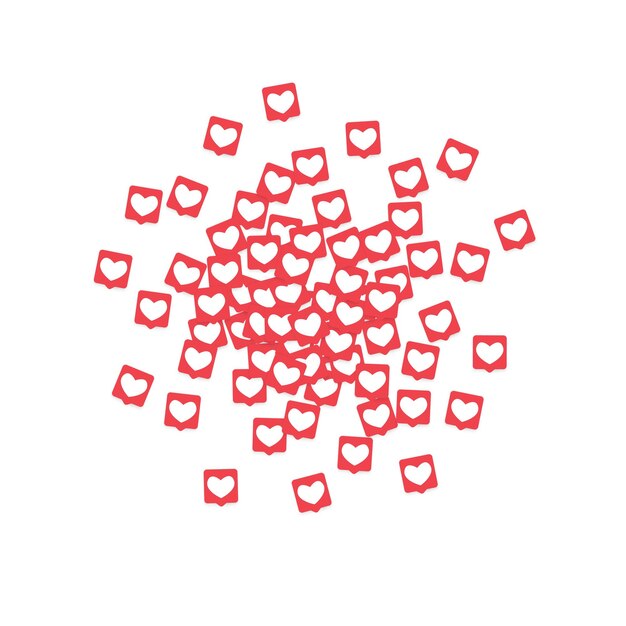 Iconos de redes sociales. notificaciones de red con corazón blanco en cuadrado rosa. siga y comparta iconos de redes sociales fondo para aplicaciones, aplicaciones, marketing, smm, ceo, web, internet, análisis, negocios.