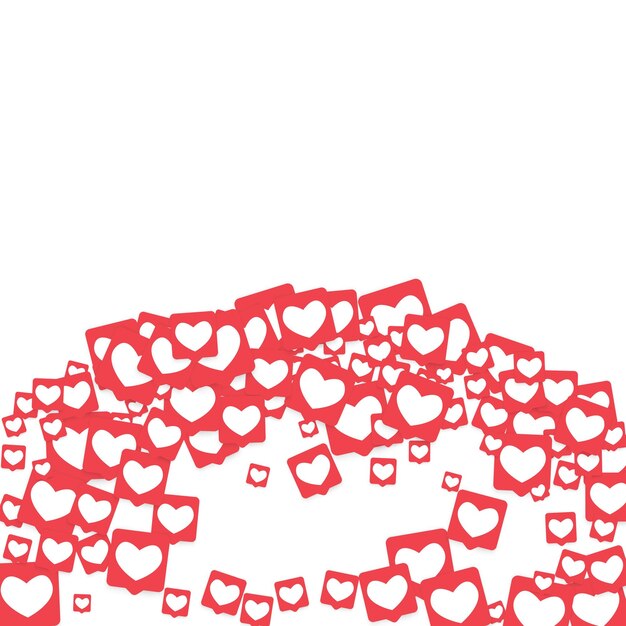 Iconos de las redes sociales. Notificaciones de red con corazón blanco en cuadrado rosado. Sigue y comparte iconos de redes sociales Fondo para aplicaciones, aplicaciones, marketing, SMM, CEO, web, Internet, análisis, negocios.