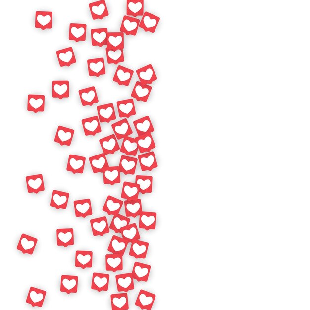 Iconos de las redes sociales. Notificaciones de red con corazón blanco en cuadrado rosado. Sigue y comparte iconos de redes sociales Fondo para aplicaciones, aplicaciones, marketing, SMM, CEO, web, Internet, análisis, negocios.