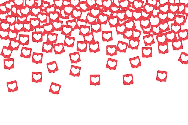 Iconos de las redes sociales. Notificaciones de red con corazón blanco en cuadrado rosado. Sigue y comparte iconos de redes sociales Fondo para aplicaciones, aplicaciones, marketing, SMM, CEO, web, Internet, análisis, negocios.