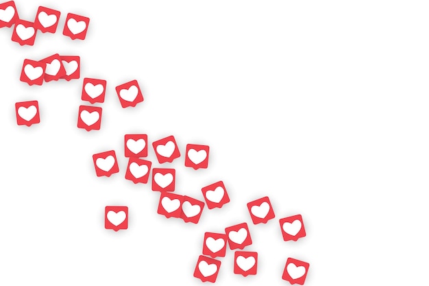 Iconos de las redes sociales. Notificaciones de red con corazón blanco en cuadrado rosado. Sigue y comparte iconos de redes sociales Fondo para aplicaciones, aplicaciones, marketing, SMM, CEO, web, Internet, análisis, negocios.