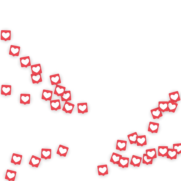 Iconos de las redes sociales. Notificaciones de red con corazón blanco en cuadrado rosado. Sigue y comparte iconos de redes sociales Fondo para aplicaciones, aplicaciones, marketing, SMM, CEO, web, Internet, análisis, negocios.